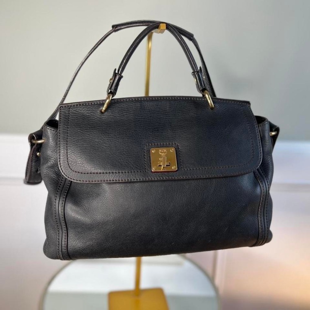 Black leather Mcm work bag